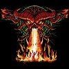 Demonic demolition red devil skull symbol with burning victims tee shirt