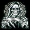 Tribal markings skeleton grim reaper with sickle tee shirt