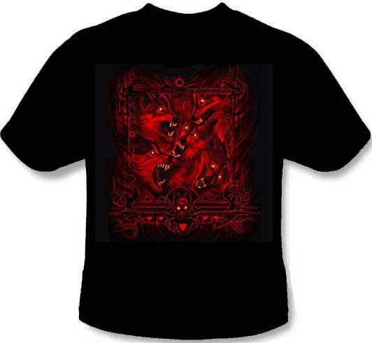 Red Evil Wolf Pack T-Shirt - Dark Attitude Animal T-Shirts - Tee Shirts