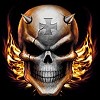 Horned Skull Iron Cross and Flames Tee Shirt